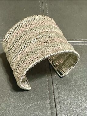 Metallic Silver Woven Wire Cuff Bracelet